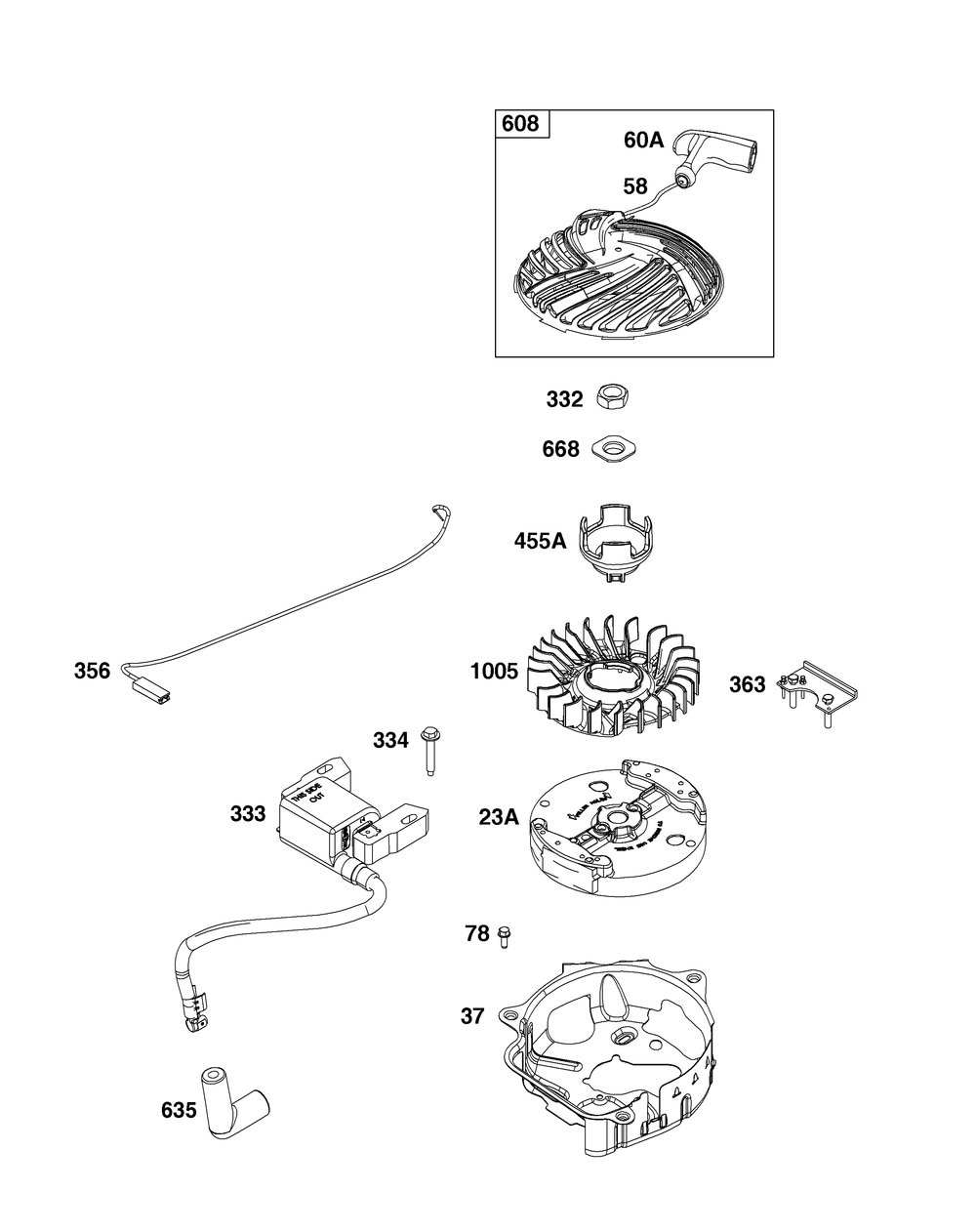 Flywheel, Ignition And Starter Group Diagram and Parts List for 103M02-0104-H5 100000 - 19Z999 Briggs and Stratton Engine